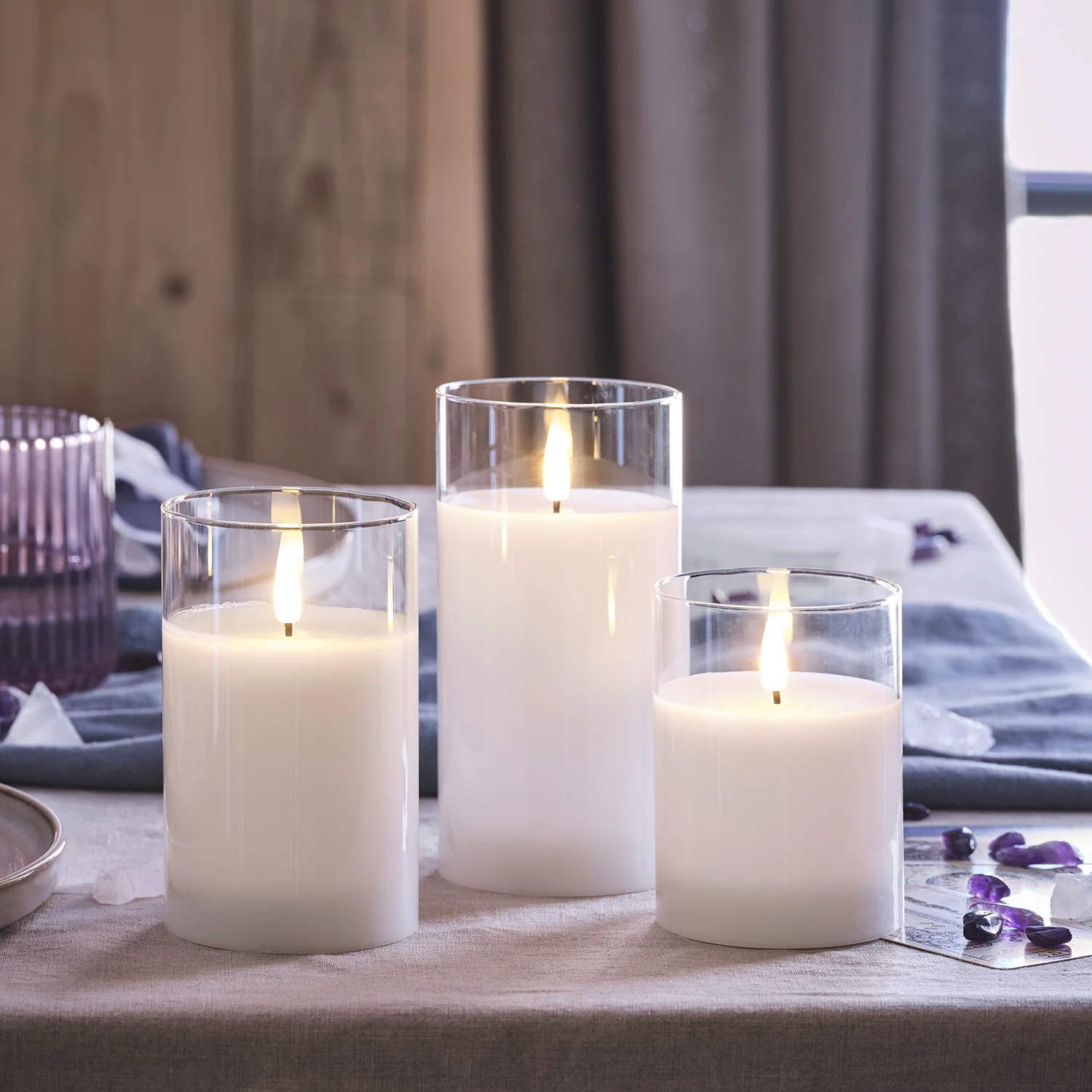 TruGlow® White LED Glass Candle Trio with Remote Control - Image 3
