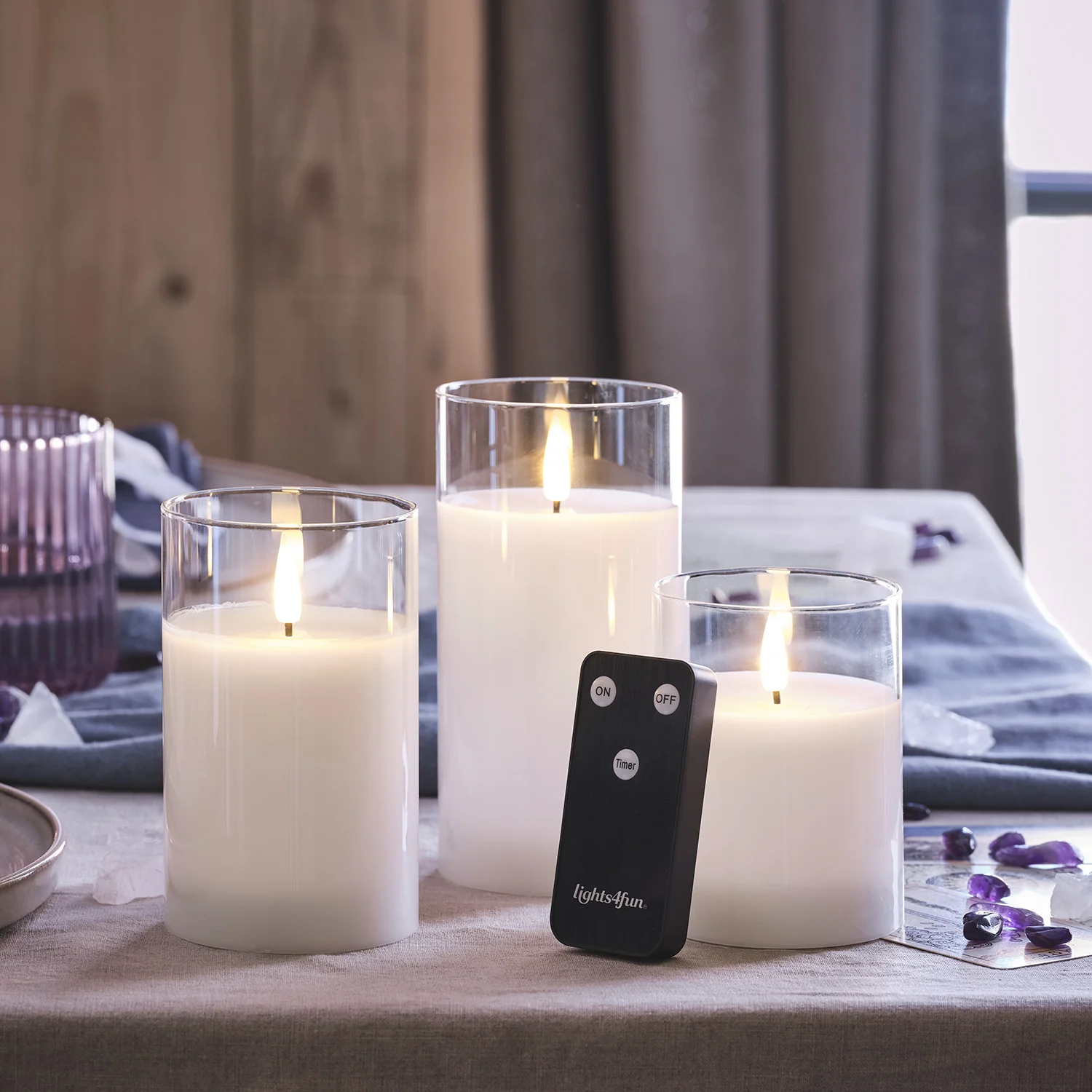 TruGlow® White LED Glass Candle Trio with Remote Control - Image 4