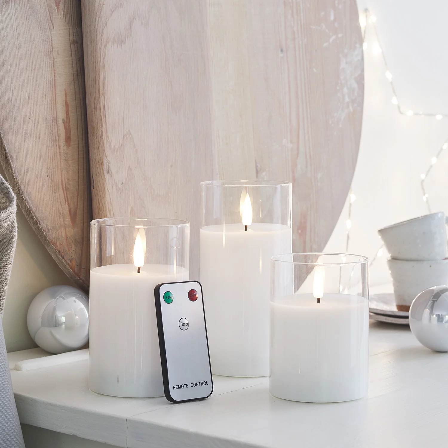 TruGlow® White LED Glass Candle Trio with Remote Control - Image 6