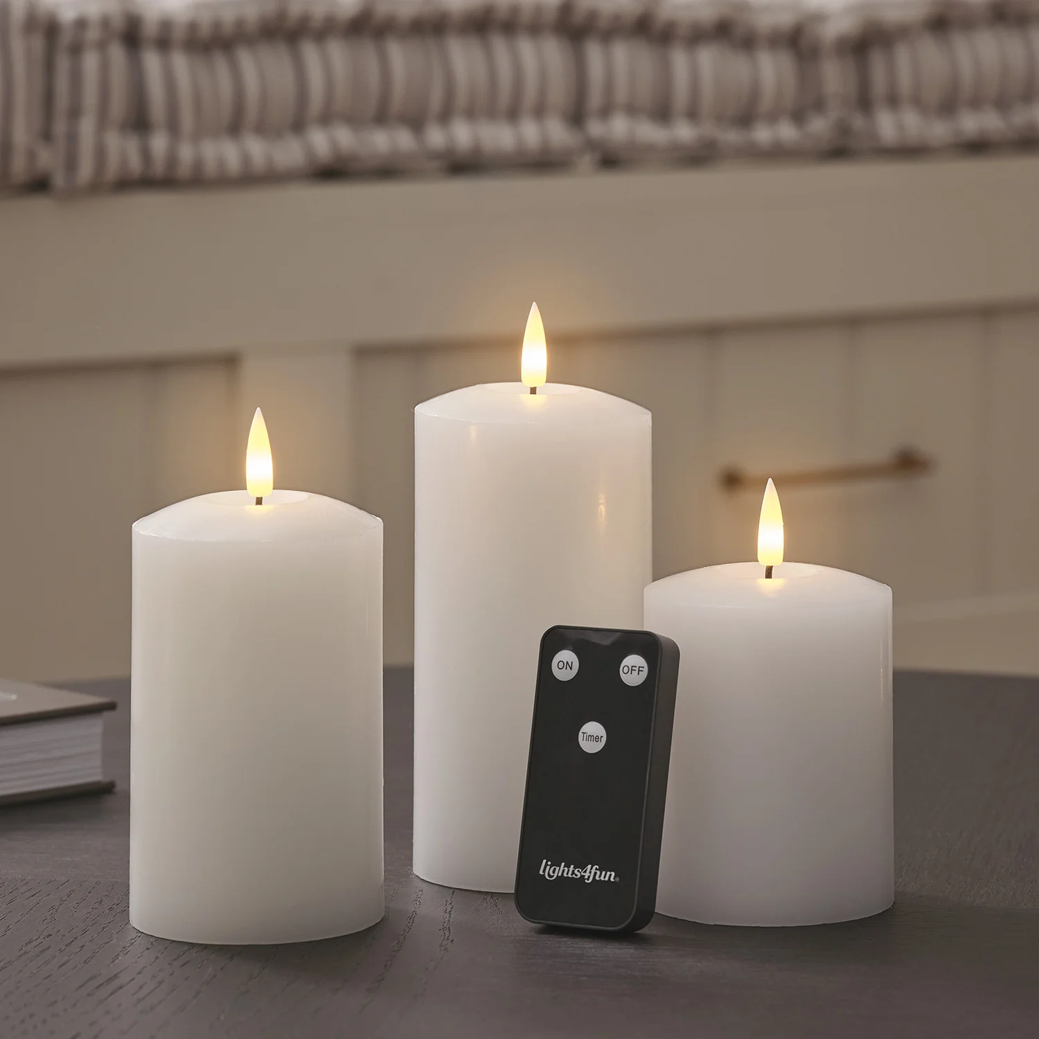 TruGlow® White LED Pillar Candle Trio with Remote Control - Image 3