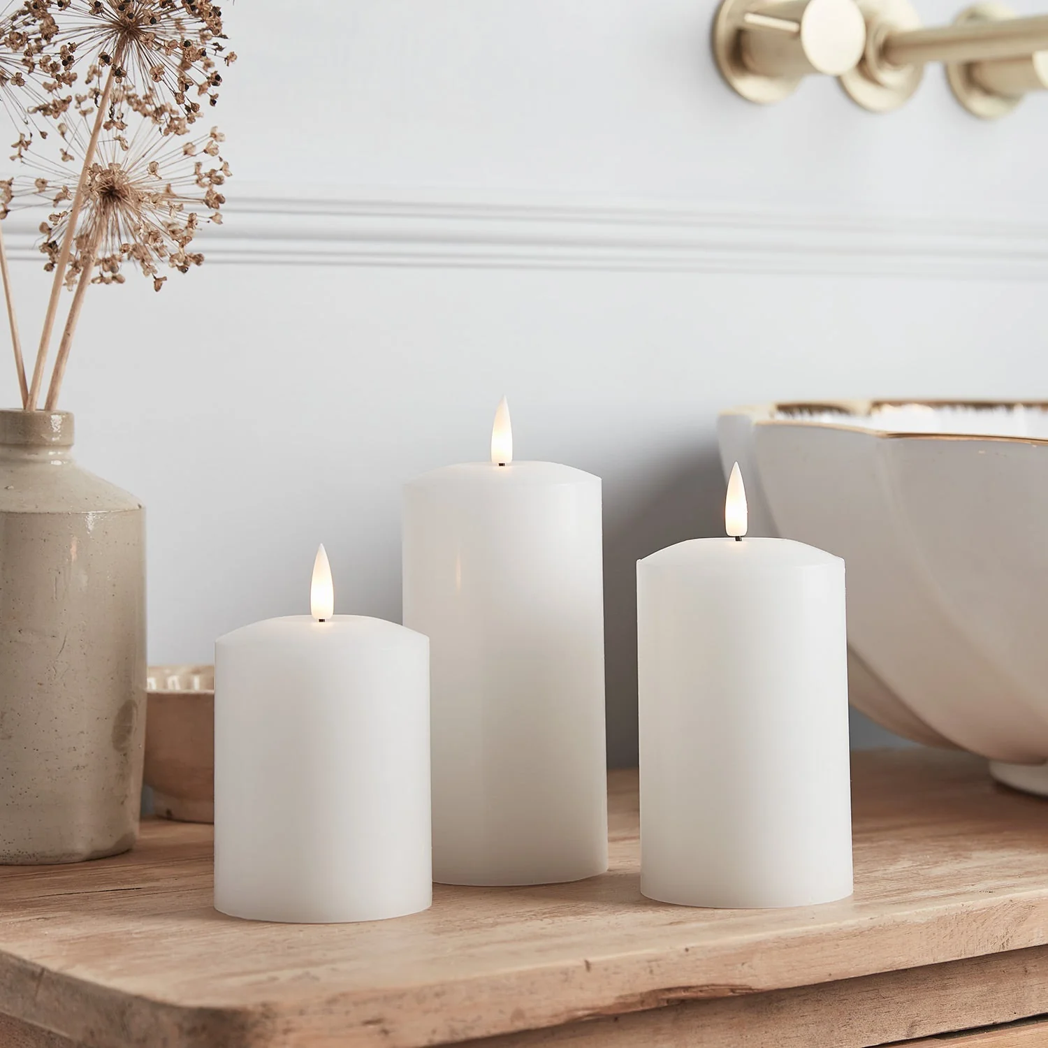 TruGlow® White LED Pillar Candle Trio with Remote Control - Image 9