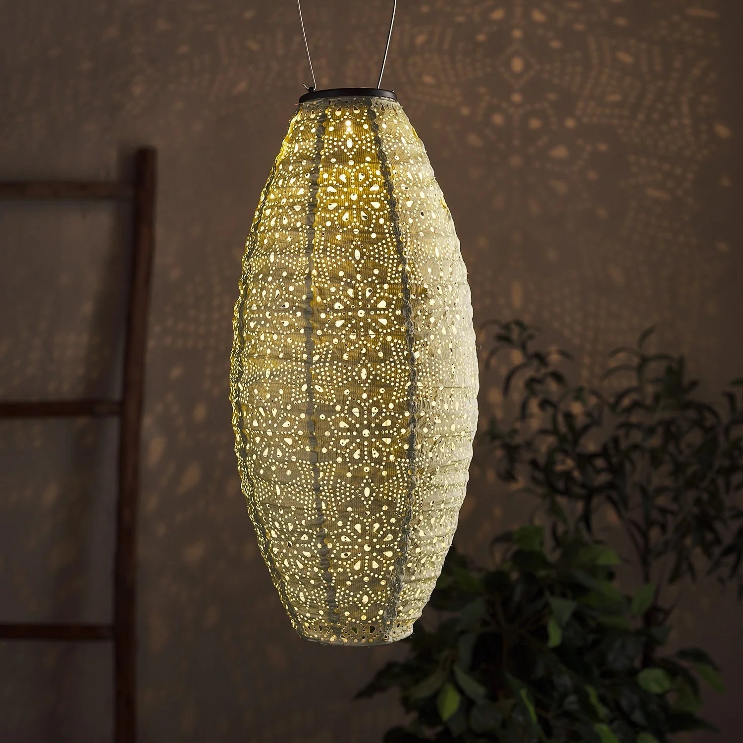 Tyvek Green Moroccan Hanging Solar Lantern - Image 3