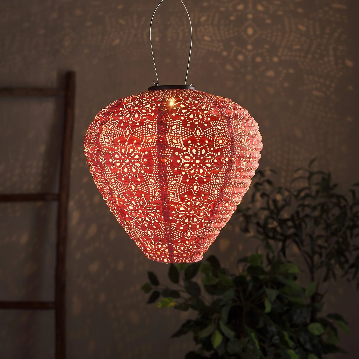 Tyvek Pink Moroccan Hanging Solar Lantern - Image 3
