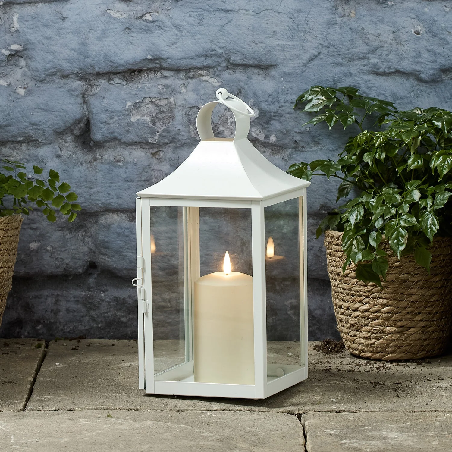 34cm Albury White Garden Lantern with TruGlow® Candle - Image 2