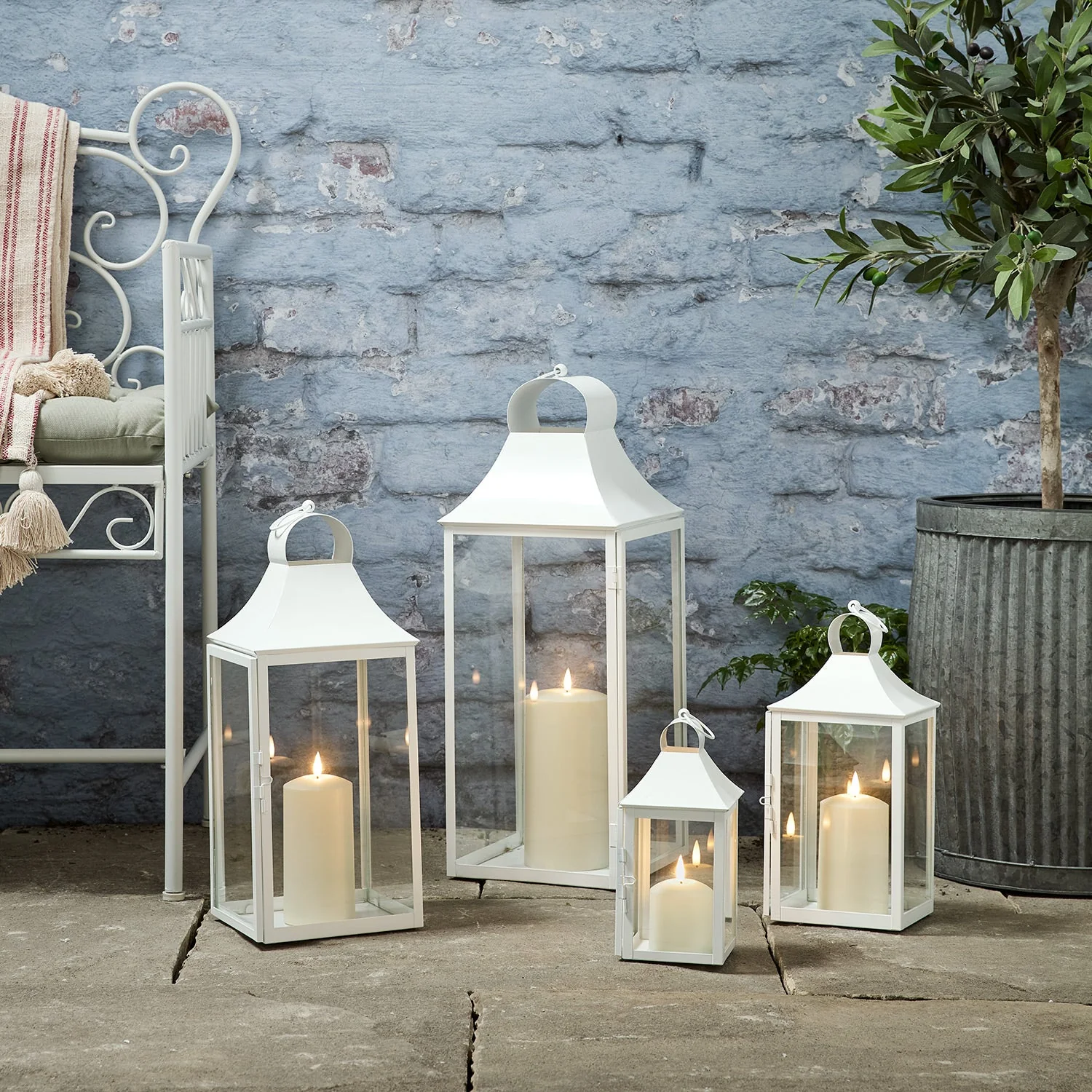 34cm Albury White Garden Lantern with TruGlow® Candle - Image 3