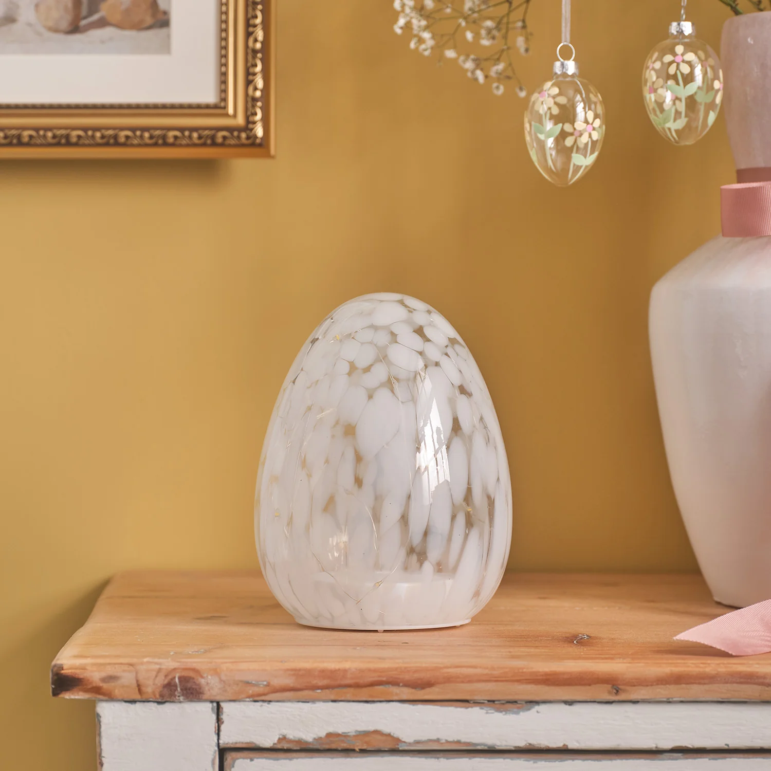 White Confetti Glass Easter Egg Light - Image 2