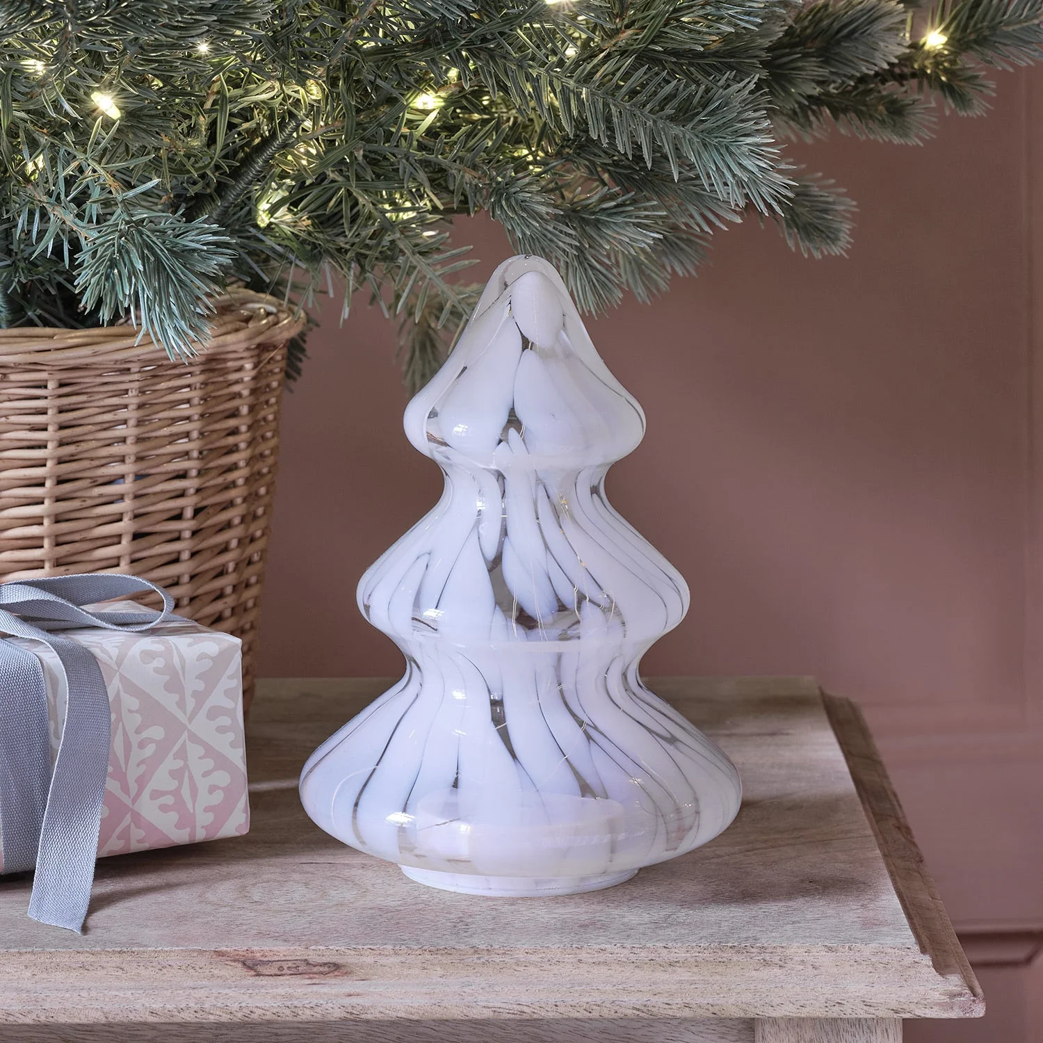 White Detail Glass LED Christmas Tree Decoration - Image 2